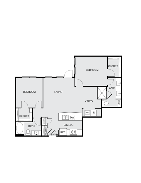 Floor plan for 2 beds, 2 baths, 1267 sqft